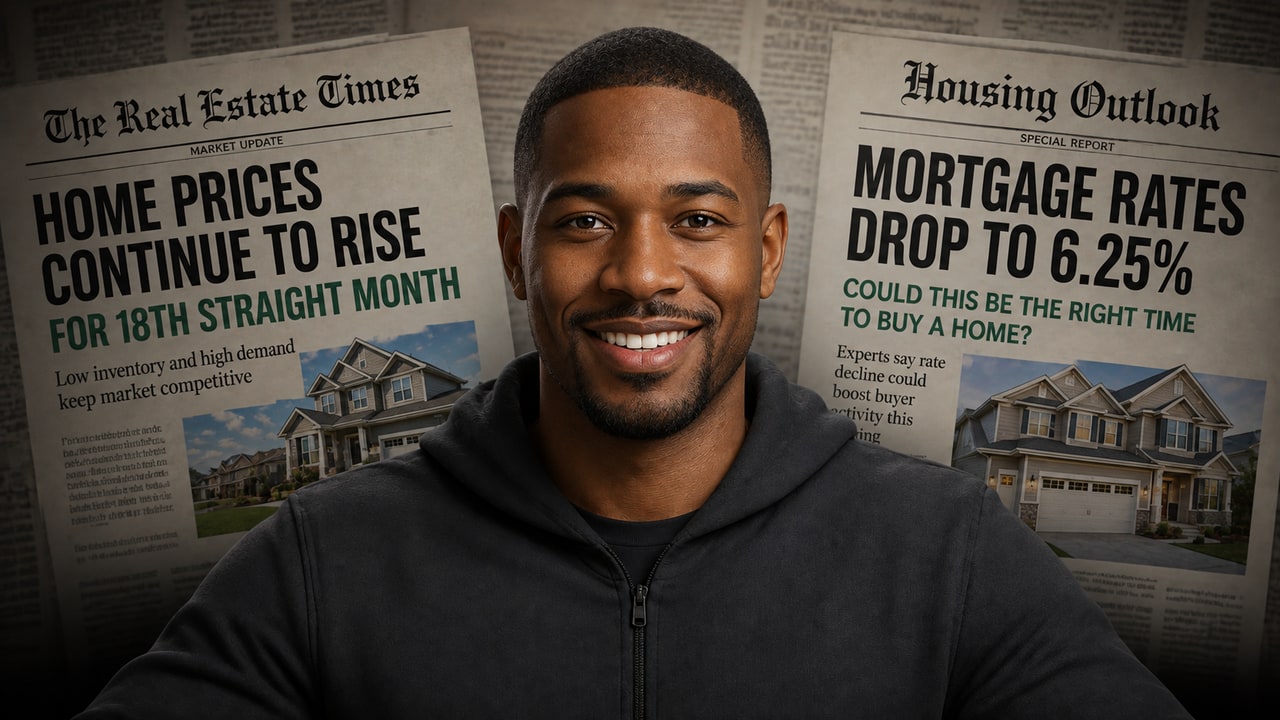 YouTube thumbnail design sample (winning version) for the video "Why Home Prices Keep Climbing (And What To Do)" by an anonymized real estate investing channel · 610k subs, designed by ClickTheory