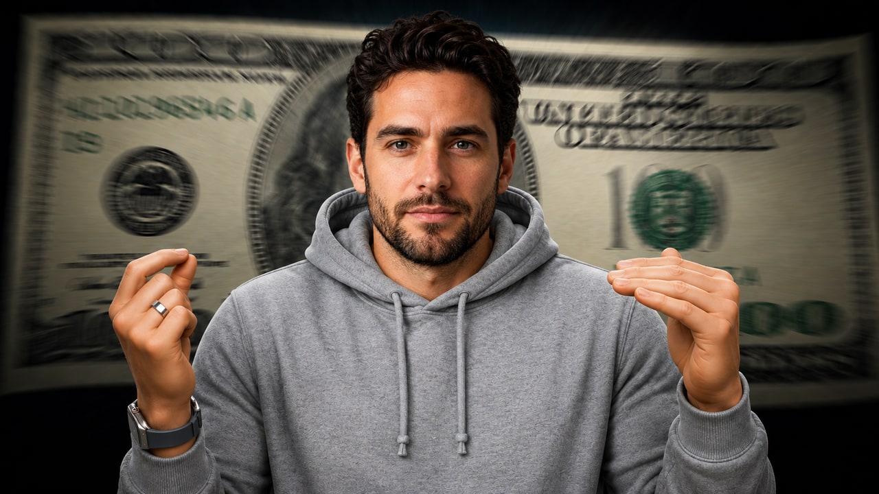 YouTube thumbnail design sample (winning version) for the video "The Boring Business That Prints Cash" by an anonymized finance creator · 2.1m subs, designed by ClickTheory
